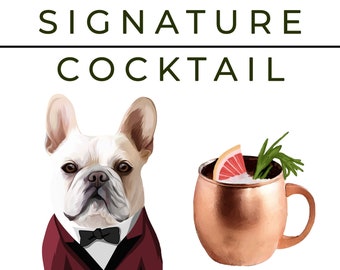 ONE Pet Portrait Signature Cocktail Sign - Custom Dog Drink Sign - Wedding Bar Canvas - Signature Cocktail Menu - Wedding - Dog Portraits