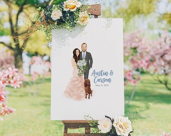 CUSTOM WEDDING ILLUSTRATION - Wedding Portrait, Wedding Guest Book, Couple Illustration, Unique Guest Book Alternative, Bride Illustration