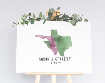 Map Wedding GUESTBOOK Alternative - Watercolor State Outline Map Guest Book - Custom State(s)