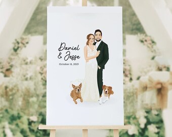 Wedding Guest Book Alternative - Canvas Guest Book - Illustration Cartoon Portrait - Pet Dogs - Guestbook Idea - Wedding Sign In Board