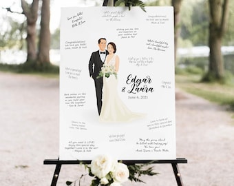 Custom Wedding Illustration, Wedding Portrait, Wedding Guest Book, Couple Illustration, Unique Guest Book Alternative, Bride Illustration