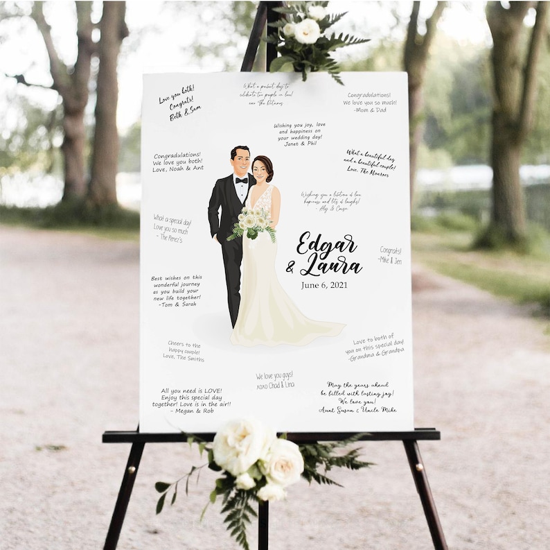 Wedding Canvas Guest Book Alternative  Wedding Illustration  image 3