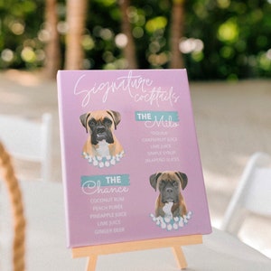 TWO Pet Portrait Signature Cocktail Sign - Custom Dog Drink Sign - Wedding Bar Canvas - Signature Cocktail Menu - Wedding - Dog Portraits