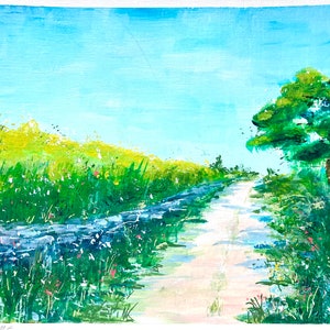 Country Lane origineel schilderij, 9x12 landschap, geen print, woonkamer decor, housewarming of verjaardagscadeau