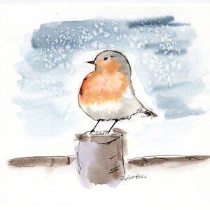 Robin Watercolor Painting, Original Artwork, Wildlife Wall Art, Living Room Decor, Gift for Bird Lover