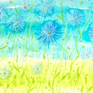 Whimsical Art, Original Watercolor, Kids Art, Eclectic Decor, Wildflowers, Happy Painting, Not A Print, 8x10