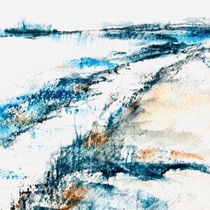 Country Stream Landscape Painting, Indigo Abstract Winter Stream, Original Watercolor Wall Art, 8x10, Gift For Nature Lover