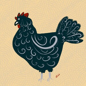 Chicken Folk Art, Printable Digital Download, Modern Farmhouse Kitchen, Original Illustration