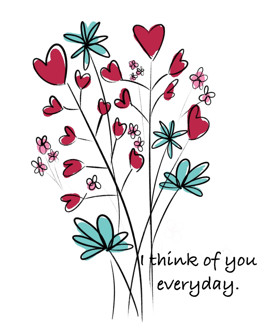 Printable Art, Flowers and Hearts Digital Download, Love Illustration ...