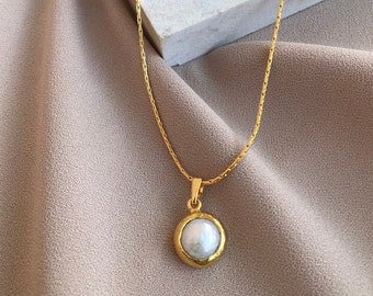 NEW ! Round Baroque Pearl Necklace, Gold Chain Necklace, Elegant Necklace with Real Pearls, Special Gifts, Wedding Jewelry, Gift for Mother