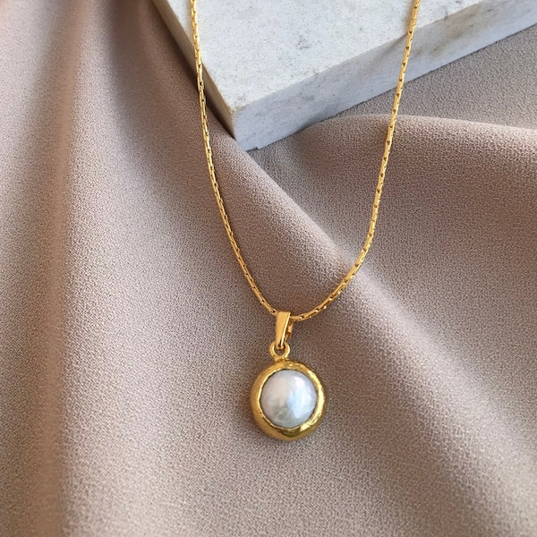 NEW ! Round Baroque Pearl Necklace, Gold Chain Necklace, Elegant Necklace with Real Pearls, Special Gifts, Wedding Jewelry, Gift for Mother