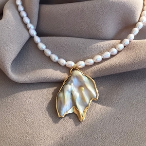 Baroque Pearl Necklace: 22k Gold Plated Brass, Handmade Bridal Jewelry
