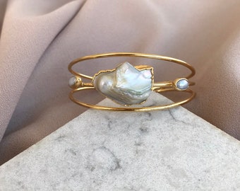 NEW ! Barley Pearl Baroque Pearl Combination Bracelet, Irregular Pearl Cuff Bracelet, Handmade Design Bracelet, Wedding Jewelry,Mother Gift