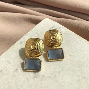 NEW Special Design Earrings with Cat&#39;s Eye Stones, Natural Stone Earrings, Bronze Gold Earrings, Daily, Mother&#39;s Day Gift, Gift for Yourself