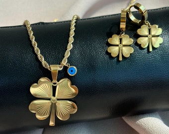 Collana Trifoglio Portafortuna In Acciaio Inox VASSAGO: Gioiello Minimal A Quadrifoglio Per Donna