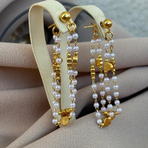 Heart Pearl Knit Earrings: 22k Gold Plated Brass, Minimalist Elegance