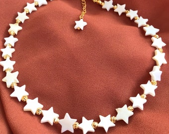 Star Necklace with Pearl Stones, Design Choker, Pearl Necklace, Special Day Gift, Bridal Jewelry, Mother Day Gift, Gift for Her