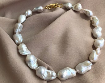 NEW ! Large Baroque Pearl Necklace, White Baroque Necklace, Timeless Necklace, Real Baroque Pearl Necklace, Wedding Jewelry, Bridal Necklace