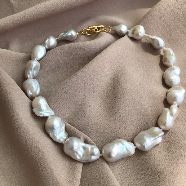 NOUVEAU ! Grand collier de perles baroques, collier baroque blanc, collier intemporel, véritable collier de perles baroques, bijoux de mariage, collier de mariée