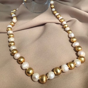 Colar longo de pérolas tricotado à mão: latão banhado a ouro 22k, joia para casamento