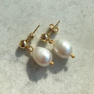 Baroque Pearl Earrings: 22k Gold Plated Brass, Wedding Jewelry