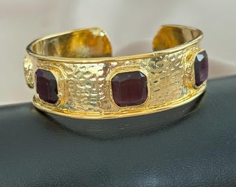 Verstelbare gouden armband met Cat's Eye-stenen manchet en natuursteen
