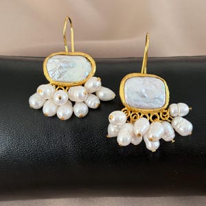 Unique Natural Square Baroque Pearl Dangling Earrings