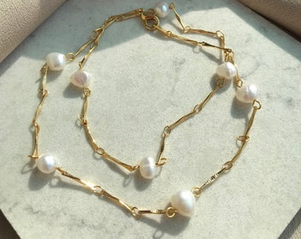 Véritable collier de chaîne de perles d’eau douce, collier élégant fait à la main, cadeau de Noël, bijoux de mariage, cadeau de la fête des mères, cadeau pour elle