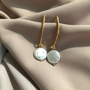 Money Pearl Gold Earrings, Real Baroque Pearl Long Earrings, Elegant Design Earrings, Wedding Jewelry, Christmas Gift, Valentine Day Gift