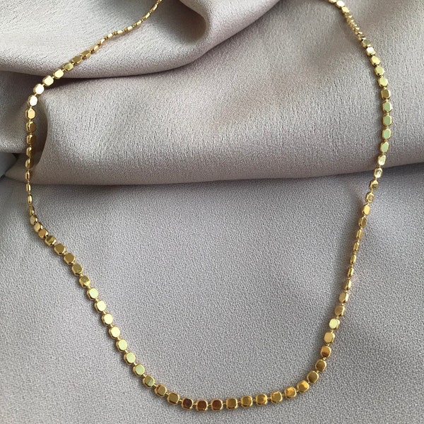 22k Shiny Gold Plated Link Chain Necklace, Stylish Chain Necklace, Flat Ball Chain Necklace, Mother Day Gift,Special Day Gifts, Gift for Her