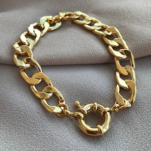 Retro Gold Chunky Chain Bracelet: 22k Gold Plated Brass Bangle