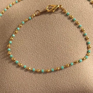 NEW Gold Ball Chain Anklet, Mini Blue Turquoise Beaded Anklet, Turquoise Anklet, Minimalist Anklet, Special Day Gifts, Mother&#39;s Day Gift