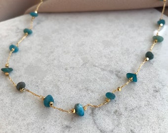 Blue Turquoise Gold Chain Natural Stone Necklace, Turquoise Choker, Elegant Necklace, Special Day Gifts,Mother Day Gift,Gift,Gift for Her