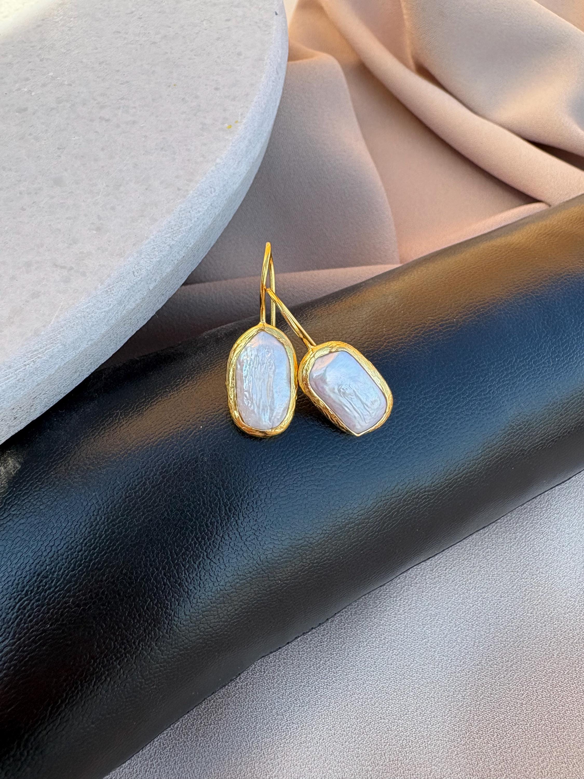 Minimalist Irregular Square Real Flat Pearl Earrings - Etsy