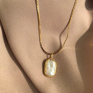 NEU ! Goldkette Halskette, Gold Platz Barockperlen Halskette, Elegante Halskette mit echten Perlen, Besondere Geschenke, Hochzeitsschmuck, Mutter Geschenk