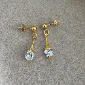 Minimalist Zircon Drop Earrings: 22k Gold Plated Brass