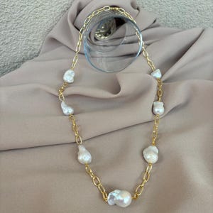 NEW ! Large Baroque Pearl Chain Combination Necklace, White Baroque Design Necklace, Timeless Necklace, Real Baroque Pearl Necklace, Wedding