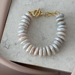 NEW ! Large Flat Baroque Pearl Stylish Bracelet, Baroque Design Bracelet, Timeless Bracelet, Real Baroque Pearl Bracelet, Wedding Jewelry