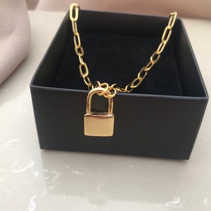 Gold Filled Chain Necklace: Brass Lock Pendant