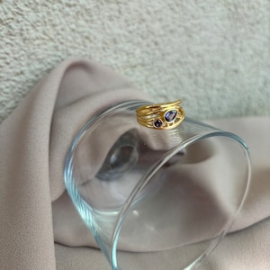 Verstellbarer Eleganter Designer Ring mit Zwei Zirkon Steinen Bild 1