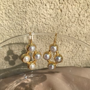NEW Quad Pearl Earrings, Baroque Pearl Design Gold Earrings, Real Pearl Earrings, Bridal Earrings, Wedding Jewelry, Mother's Gift