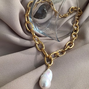 NEW! Large Chain Baroque Pearl Necklace, Baroque Pearl Design Chain ...
