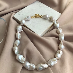 NEW Large Baroque Pearl Necklace, White Baroque Necklace, Timeless Necklace, Real Baroque Pearl Necklace, Wedding Jewelry, Bridal Necklace image 8