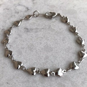 Mini Heart Silver Plated Link Chain Bracelet, Stylish Chain Bangles, Mini Heart Chain Bracelet, Mom Gift, Special Gifts