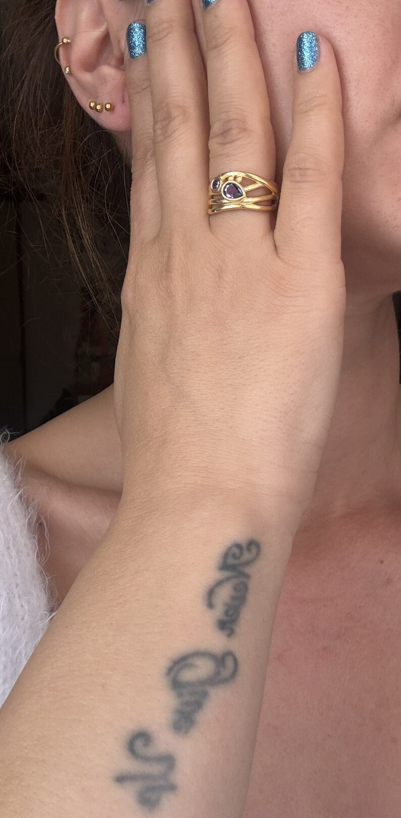 Verstellbarer Eleganter Designer Ring mit Zwei Zirkon Steinen Bild 8
