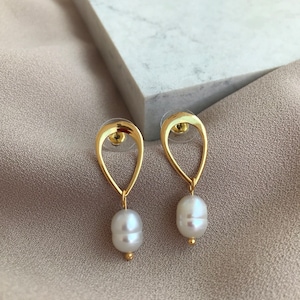 Drop Baroque Pearl Earrings: 22k Gold Plated, Elegant Freshwater Pearls