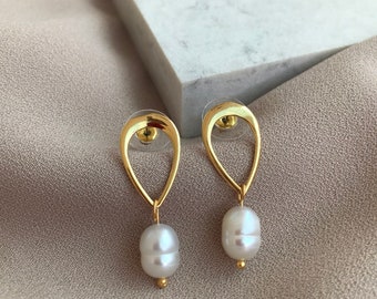 Drop Baroque Pearl Earrings, Elegant Real Freshwater Pearl Earrings, Pearl Jewelry, Wedding Jewelry, Mother's Day Gift, Special Day Gift