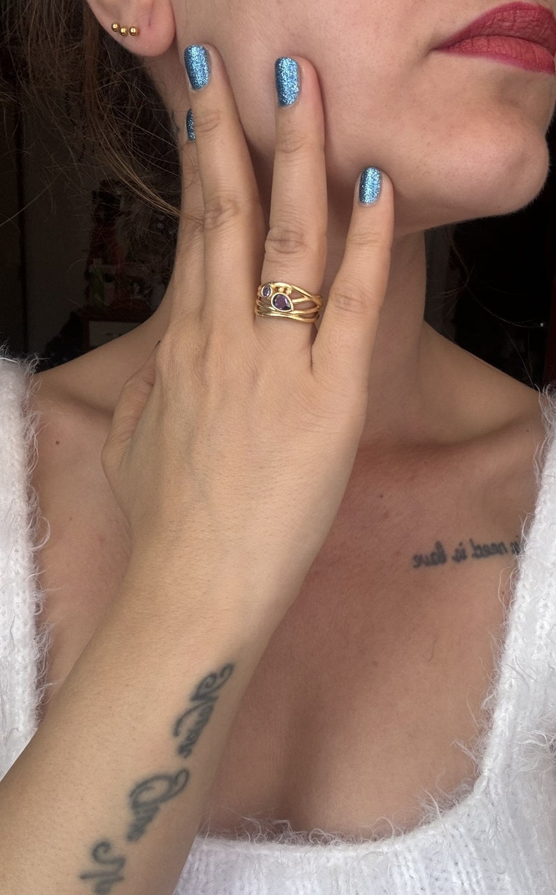 Verstellbarer Eleganter Designer Ring mit Zwei Zirkon Steinen Bild 5