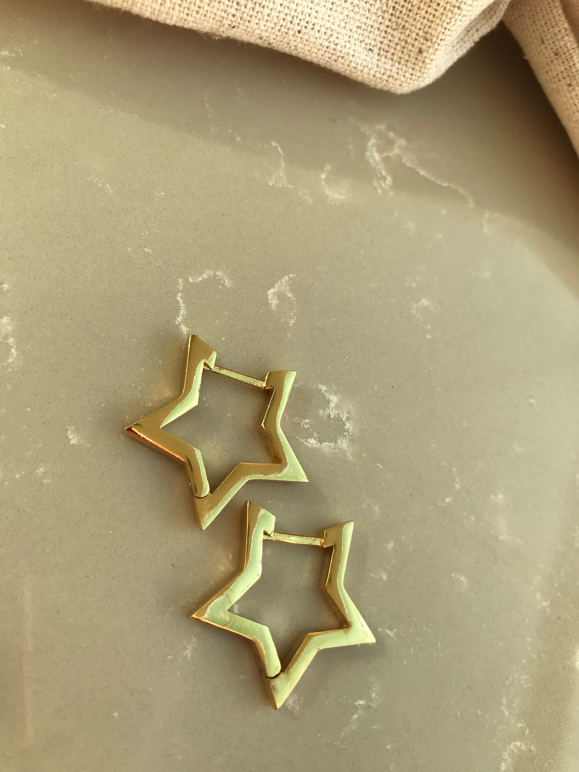 Gold star shop hoop earrings