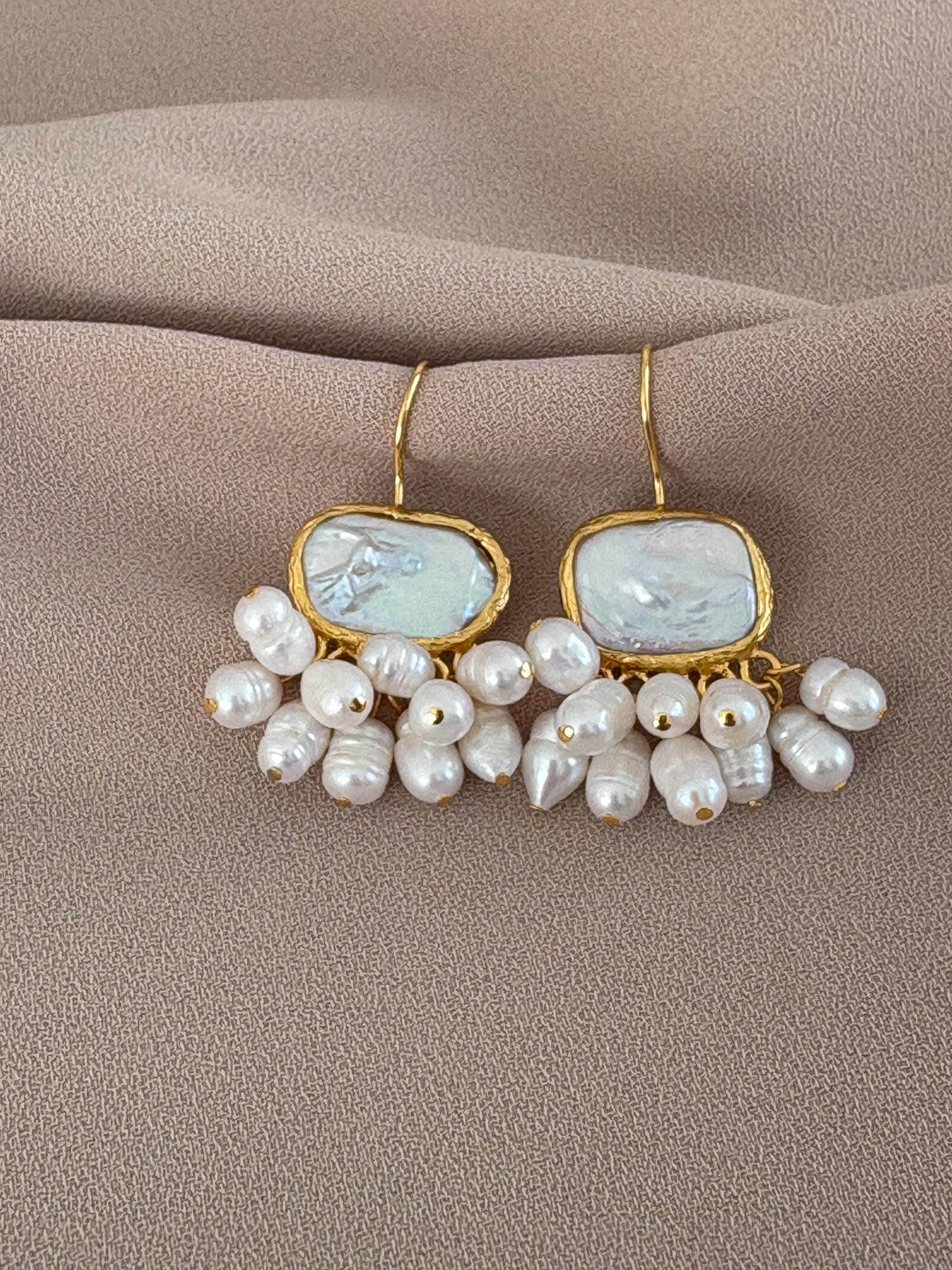 Orecchini Vintage A Perla Quadrata In Oro - Design Boho, Irregolari, Perle Fluttuanti Per Donne (1 Paio) - 3